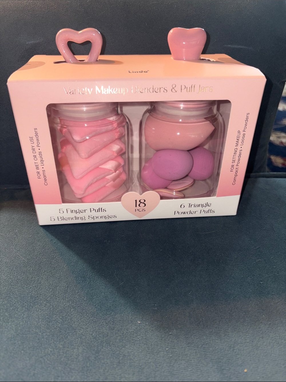 Variety Pink Makeup Sponges & Puff Jar Set